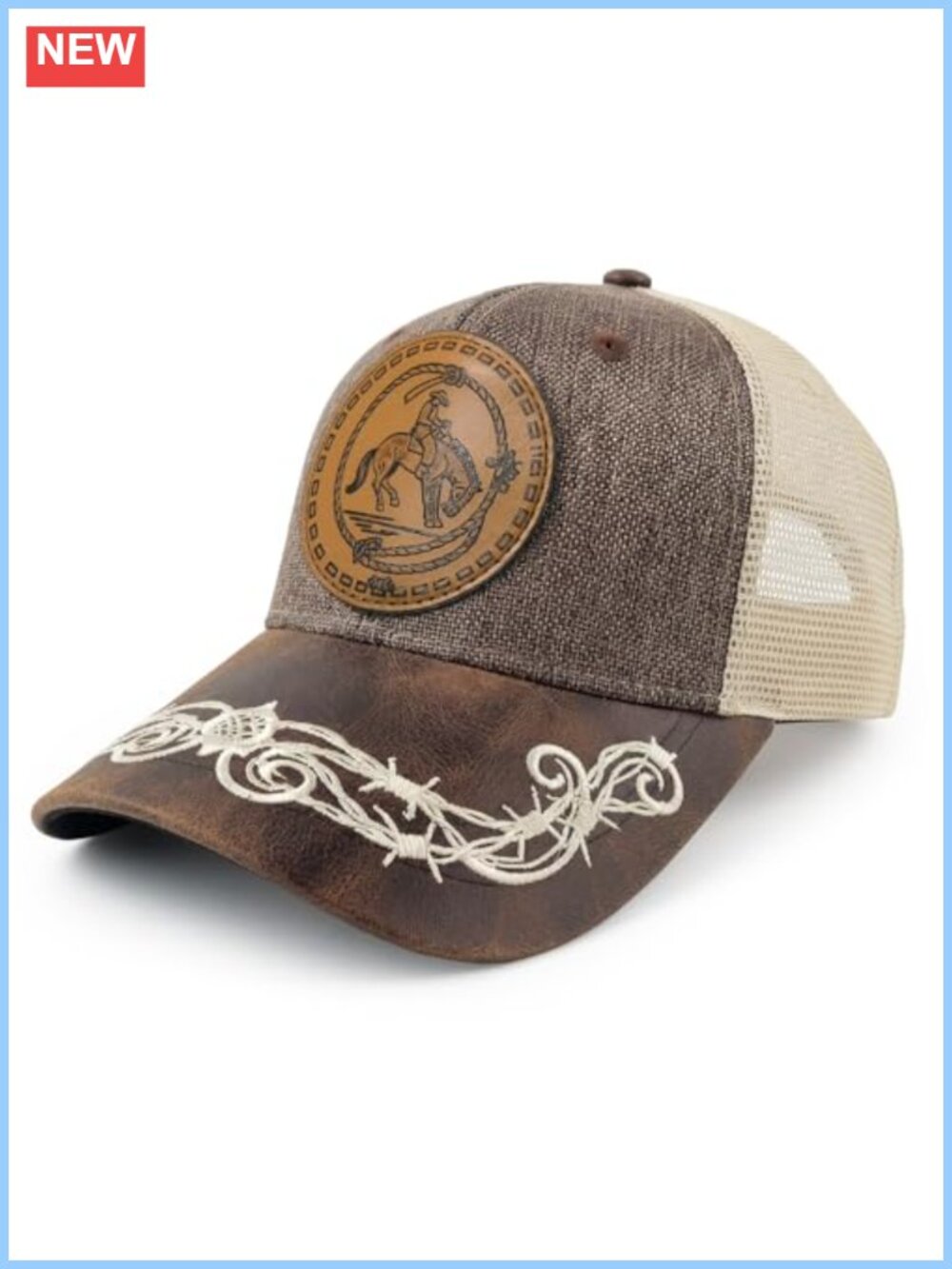 Western Trucker Hat Faux Leather Brim Adjustable Snapback Mesh Back